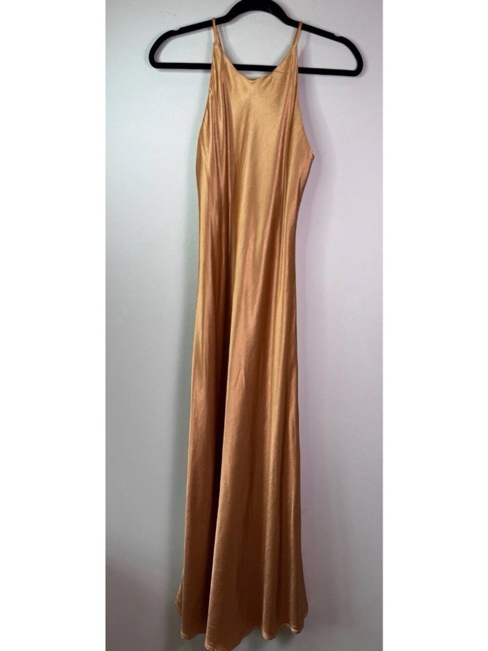 VTG Positively Ellyn Orange Champagne Satin Maxi Dress Size 8 USA